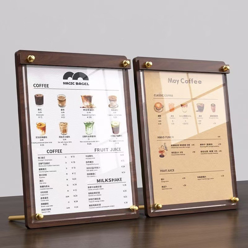 Desk Setup Wood - Stojak na menu z akrylu imitującego