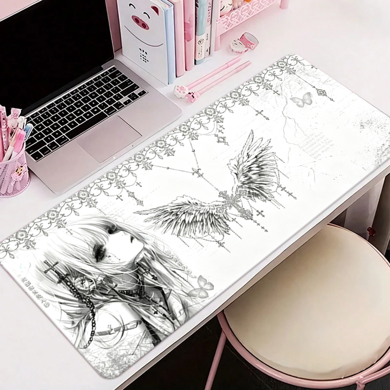 Desk Setup Accessories Aesthetic - Skórzana podkładka pod mysz czarno-biała Anime
