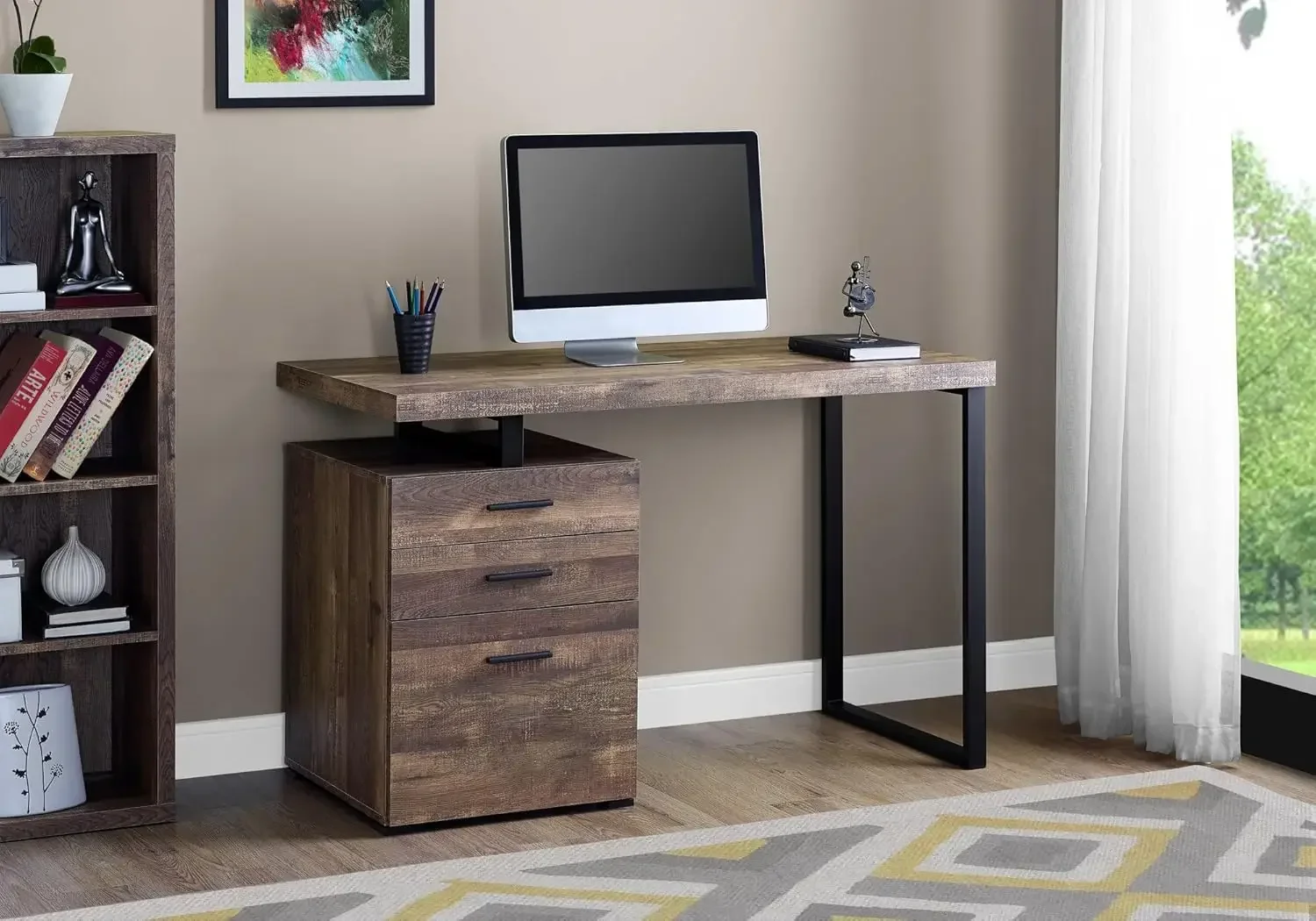 Biurko komputerowe z szafką na – Desk Setup Brown recenzja i cena