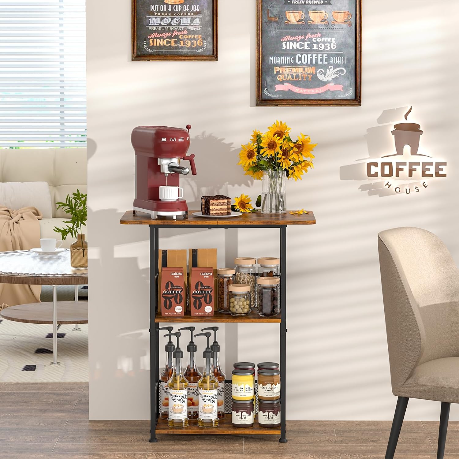 Mini stojący regał na kawę, 3- – Desk Setup Wood recenzja i cena